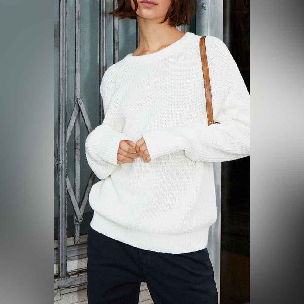 John Galt Classic Knit White Crew Neck Pullover Sweater Cabincore Normcore